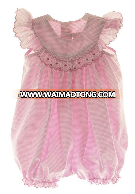 Light Pink Gingham Smocked Baby Girls Bubble